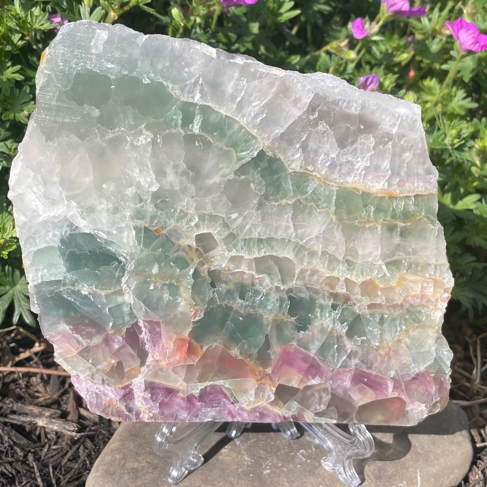 Hand-Cut Rainbow Green and Purple Fluorite Display Slab